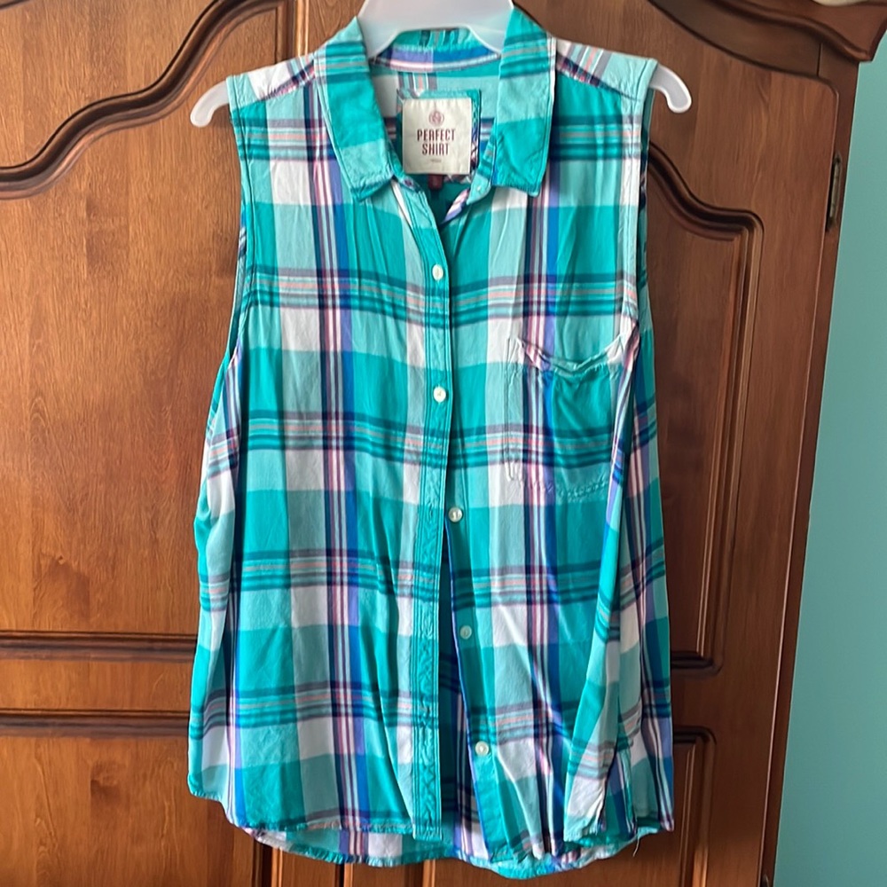 SO Blue plaid tank top